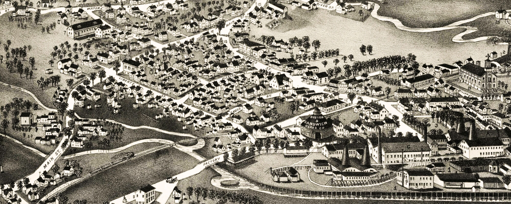 Historic aerial view drawing